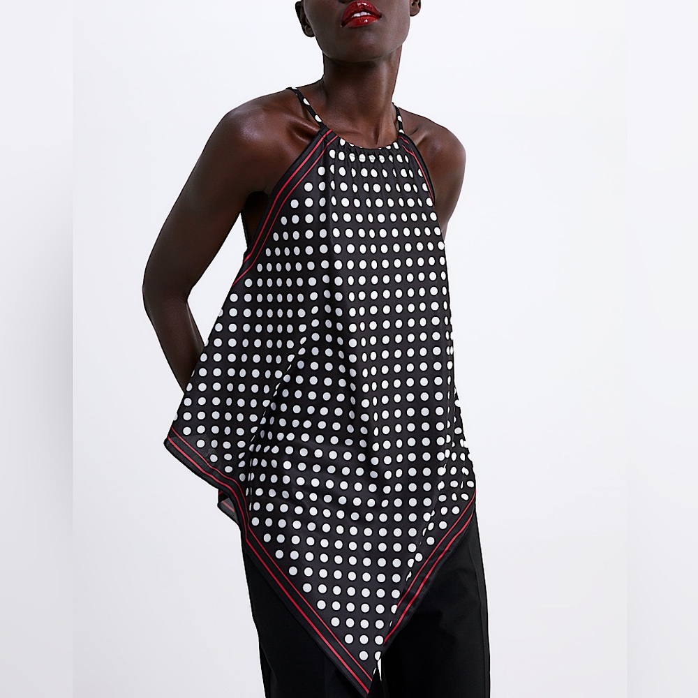 ZARA Silky Polka Dot Halter Neck Bandana Scarf Top MEDIUM